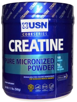 Creatine, Pure Micronized Powder, Unflavored, 1.1 lbs (500 g) by USN-Sport, Kreatinpulver, Träning