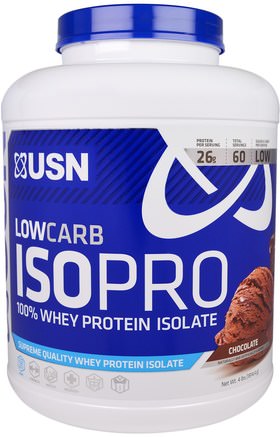 Low Carb ISOPRO, 100% Whey Protein Isolate, Chocolate, 4 lbs (1814.4 g) by USN-Sverige