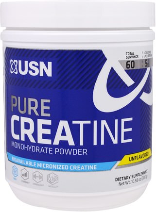 Pure Creatine, Monohydrate Powder, Unflavored, 10.58 oz (300 g) by USN-Sport, Kreatinpulver, Träning
