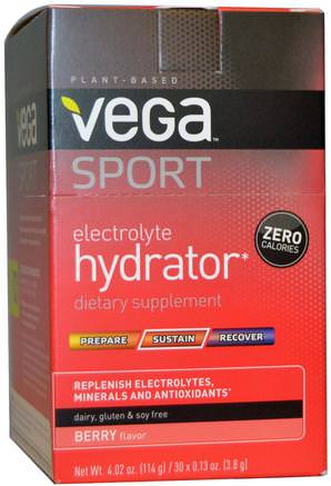 Sport, Electrolyte Hydrator, Berry, 30 Packs, 0.13 oz (3.8 g) Each by Vega-Sport, Fyllning Av Elektrolytdryck