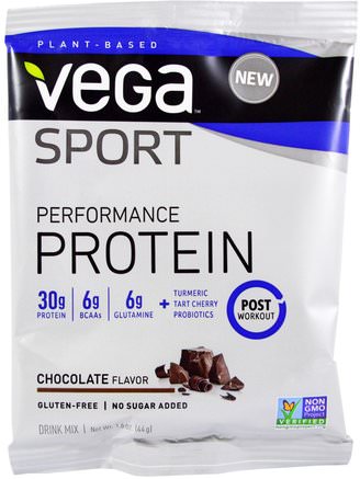 Sport, Performance Protein Drink Mix, Chocolate Flavor, 1.6 oz (44 g) by Vega-Sverige