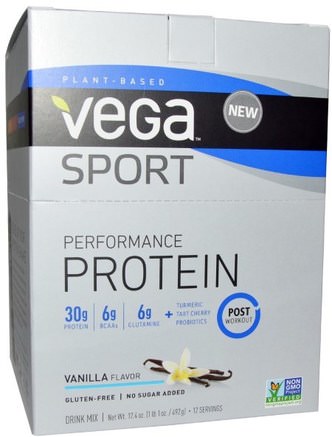 Sport Performance Protein Drink Mix, Vanilla Flavor, 12 Packets, 1.45 oz (41 g) Each by Vega-Sport, Sport, Protein