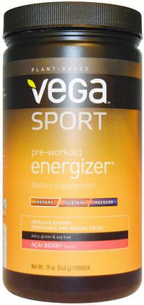 Sport Pre-Workout Energizer, Acai Berry Flavor, 19 oz (540 g) by Vega-Sport, Träning