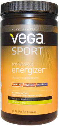 Sport, Pre-Workout Energizer, Powder, Lemon Lime Flavor, 19 oz (540 g) by Vega-Sport, Träning