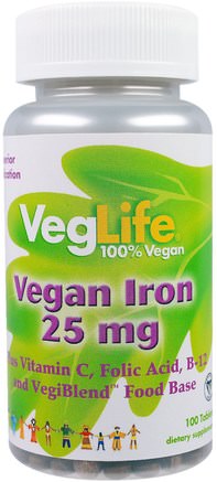 Vegan Iron, 25 mg, 100 Tablets by VegLife-Kosttillskott, Mineraler, Järn