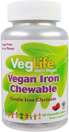 Vegan Iron Chewable, Berry Flavor, 60 Chewable Tablets by VegLife-Kosttillskott, Mineraler, Järn