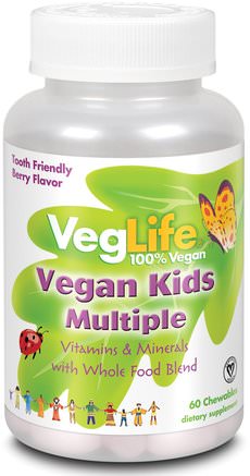 Vegan Kids Multiple, Berry Flavor, 60 Chewables by VegLife-Vitaminer, Multivitaminer, Barn Multivitaminer