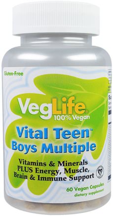 Vital Teen Boys Multiple, 60 Vegan Capsules by VegLife-Vitaminer, Multivitaminer, Barn Multivitaminer