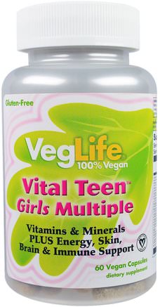 Vital Teen Girl Multiple, 60 Vegan Capsules by VegLife-Vitaminer, Multivitaminer, Barn Multivitaminer