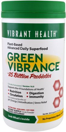 Green Vibrance +25 Billion Probiotics, Version 16.0, 12.5 oz (354.9 g) by Vibrant Health-Kosttillskott, Superfoods, Greener, Grön Vibration