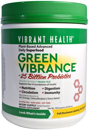 Green Vibrance +25 Billion Probiotics, Version 16.0, 25.04 oz (709.8 g) by Vibrant Health-Kosttillskott, Superfoods, Greener, Grön Vibration