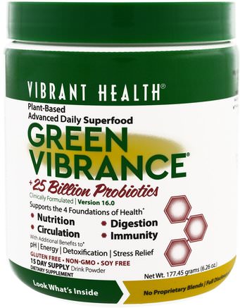 Green Vibrance +25 Billion Probiotics, Version 16.0, 6.26 oz (177.45 g) by Vibrant Health-Kosttillskott, Superfoods, Greener, Grön Vibration