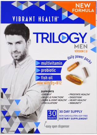 Trilogy Men, Daily Power Packs, Version 2.0, 30 Packets by Vibrant Health-Vitaminer, Män Multivitaminer