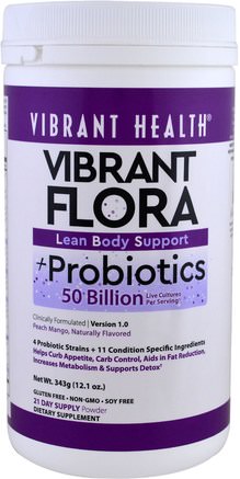 Vibrant Flora, Lean Body Support, Probiotics, Version 1.0, Peach Mango, 1.21 oz (343 g) by Vibrant Health-Kosttillskott, Probiotika