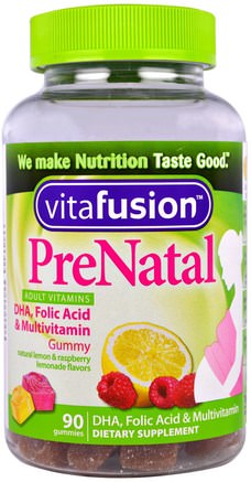 PreNatal, DHA, Folic Acid & Multivitamin, 90 Gummies by VitaFusion-Vitaminer, Prenatala Multivitaminer, Gummier