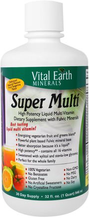 Super Multi, Natural Passion Fruit Tangerine Flavor, 32 fl oz (946 ml) by Vital Earth Minerals-Vitaminer, Flytande Multivitaminer