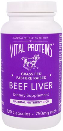 Beef Liver, 750 mg, 120 Capsules by Vital Proteins-Kosttillskott, Leverprodukter