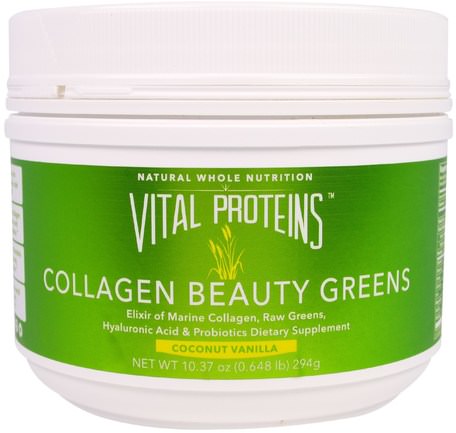 Collagen Beauty Greens, Coconut Vanilla, 10 oz (294 g) by Vital Proteins-Hälsa, Ben, Osteoporos, Kollagen
