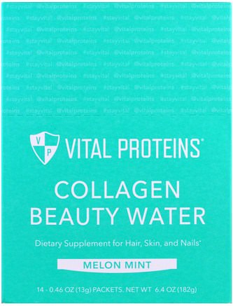Collagen Beauty Water, Melon Mint, 14 Packets, 0.46 oz (13 g) Each by Vital Proteins-Hälsa, Ben, Osteoporos, Kollagen, Kvinnor, Hårtillskott, Nageltillskott, Hudtillskott