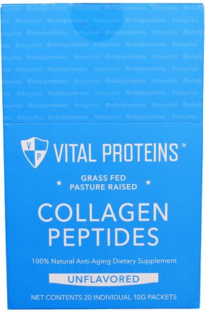 Grass Fed Pasture Raised, Collagen Peptides, Unflavored, 20 Individual Packets (10 g) by Vital Proteins-Hälsa, Ben, Osteoporos, Kollagen