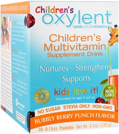Childrens Oxylent, Multivitamin Supplement Drink, Bubbly Berry Punch, 30 Stick Packets, 4.5 g Each by Vitalah-Vitaminer, Multivitaminer, Barn Multivitaminer