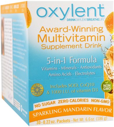 Oxylent, Multivitamin Supplement Drink, Sparkling Mandarin, 30 Packets, 0.22 oz (6.2 g) Each by Vitalah-Sport, Återupptagning Av Elektrolytdryck, Flytande Multivitaminer