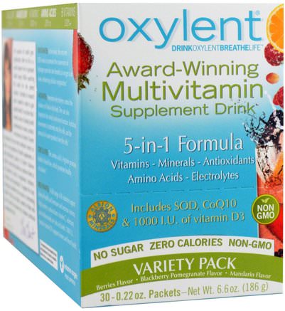 Oxylent, Multivitamin Supplement Drink, Variety Pack, 30 Packets, (5.9 g) Each by Vitalah-Sport, Återupptagning Av Elektrolytdryck, Flytande Multivitaminer