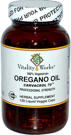 Oregano Oil, Carvacrol 70, 120 Liquid Veggie Caps by Vitality Works-Kosttillskott, Oreganoolja