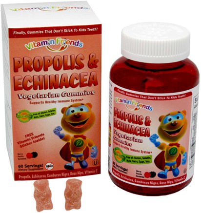 PropoBear, Propolis & Echinacea Gummies, Berry, 60 Pectin Bears by Vitamin Friends-Kosttillskott, Antibiotika, Echinacea