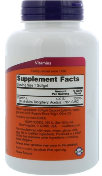 Vitaminer, Vitamin E, 100% Naturligt Vitamin E