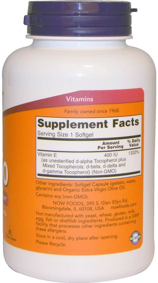 Vitaminer, Vitamin E, 100% Naturligt Vitamin E