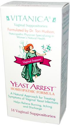 Yeast Arrest, Vaginal Support, 14 Vaginal Suppositories by Vitanica-Kosttillskott, Homeopati Kvinnor