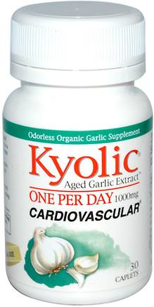 Aged Garlic Extract, One Per Day, Cardiovascular, 1000 mg, 30 Caplets by Wakunaga - Kyolic-Sverige