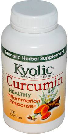 Aged Garlic Extract, Inflamation Response, Curcumin, 100 Capsules by Wakunaga - Kyolic-Kosttillskott, Antioxidanter, Curcumin, Gurkmeja