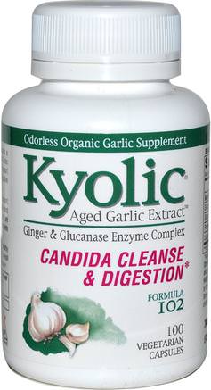 Aged Garlic Extract, Candida Cleanse & Digestion, Formula 102, 100 Vegetarian Caps by Wakunaga - Kyolic-Kosttillskott, Antibiotika, Vitlök, Hälsa, Detox