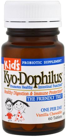 Kids Kyo-Dophilus, Vanilla Chewable, 60 Tablets by Wakunaga - Kyolic-Kosttillskott, Probiotika, Probiotika För Barn
