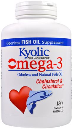 Omega - 3, Odorless and Natural Fish Oil, 180 Omega-3 Softgels by Wakunaga - Kyolic-Sverige