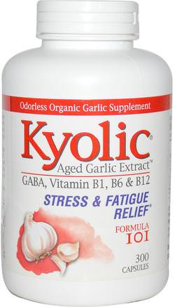 Aged Garlic Extract, Stress & Fatigue Relief Formula 101, 300 Capsules by Wakunaga - Kyolic-Kosttillskott, Antibiotika, Vitlök, Hälsa, Anti Stress