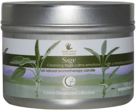 All Natural Aromatherapy Candle, Sage, 3 oz (85 g) by Way Out Wax-Bad, Skönhet, Ljus