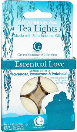 Tea Lights, Escentual Love, 4 Candles, 0.6 oz (16 g) Each by Way Out Wax-Bad, Skönhet, Ljus