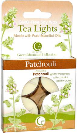 Tea Lights, Patchouli, 4 Candles, 0.6 oz (16 g) Each by Way Out Wax-Bad, Skönhet, Ljus