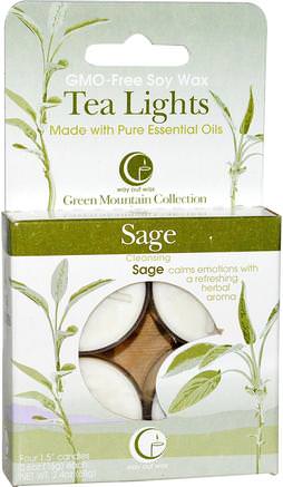 Tea Lights, Sage, 4 Candles, 0.6 oz (16 g) Each by Way Out Wax-Bad, Skönhet, Ljus