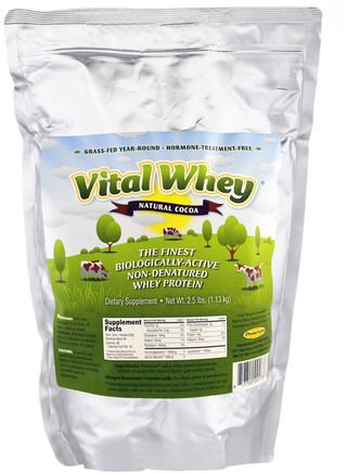 Vital Whey, Natural Cocoa, 2.5 lbs (1.13 kg) by Well Wisdom-Kosttillskott, Vassleprotein, Vassleprotein Odenaturerad