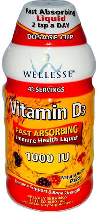 Vitamin D3, Natural Berry Flavor, 1000 IU, 16 fl oz (480 ml) by Wellesse Premium Liquid Supplements-Vitaminer, Vitamin D3, Vitamin D3 Vätska