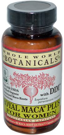 Royal Maca Plus For Women, 500 mg, 90 Vegetarian Capsules by Whole World Botanicals-Kosttillskott, Adaptogen, Män, Maca
