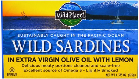 Wild Sardines In Extra Virgin Oil with Lemon, 4.375 oz (125 g) by Wild Planet-Sverige