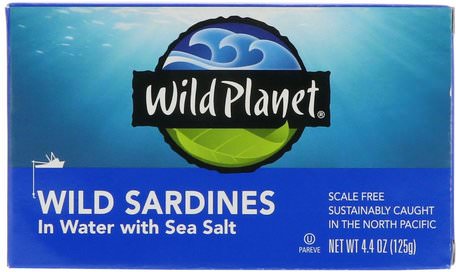 Wild Sardines In Water with Sea Salt, 4.4 oz (125 g) by Wild Planet-Sverige