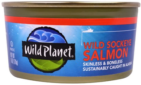 Wild Sockeye Salmon, Skinless & Boneless, 6 oz (170 g) by Wild Planet-Sverige