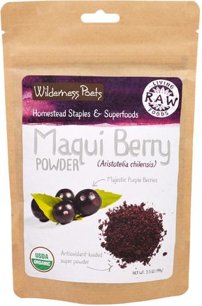 Living Raw Foods, Maqui Berry Powder, 3.5 oz (99 g) by Wilderness Poets-Kosttillskott, Superfoods, Frukt Extrakt, Maqui