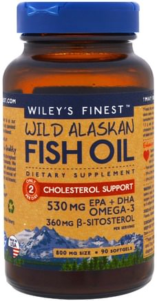Wild Alaskan Fish Oil, Cholesterol Support, 90 Softgels by Wileys Finest-Hälsa, Kolesterolstöd, Kolesterol